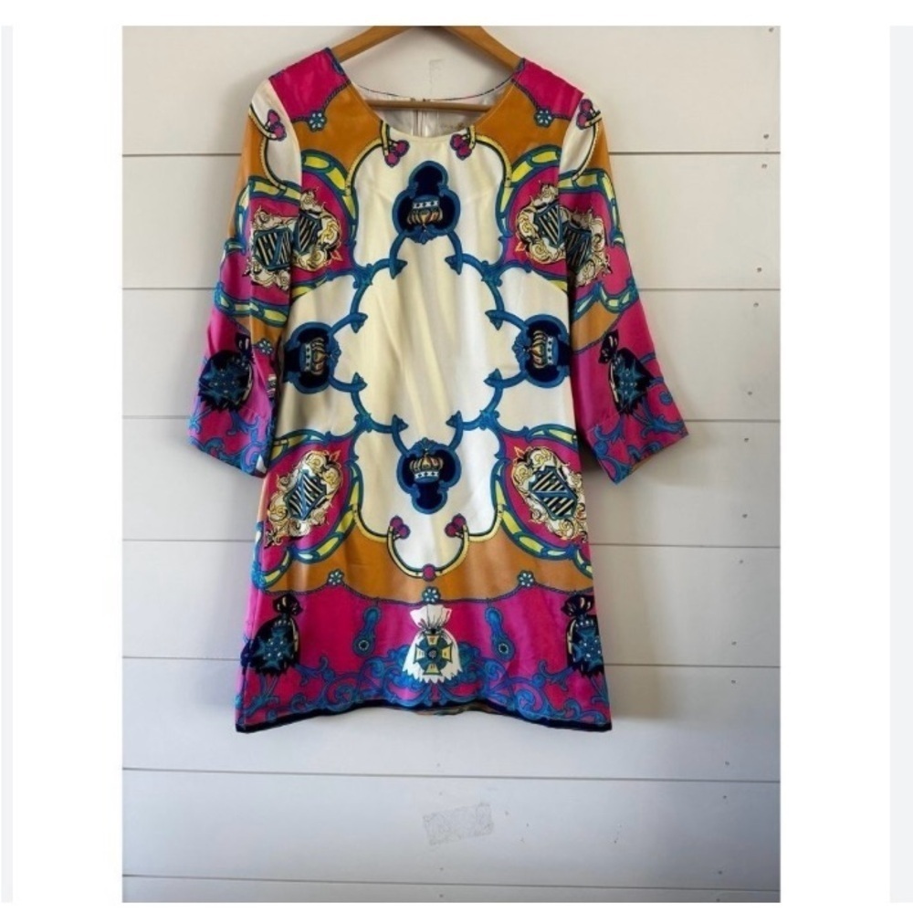 Julie by Julie Brown Long Sleeve Sheath Dress Multi Color Design Knee Sz Large